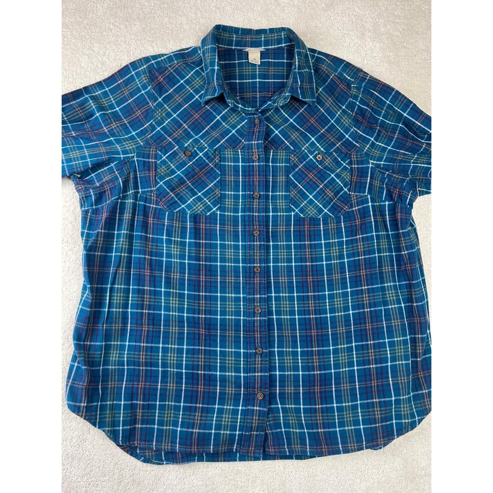 Duluth Trading Flannel Shirt Mens 3XL Blue Plaid Dual Pocket Cotton Long Sleeve - Picture 2 of 7